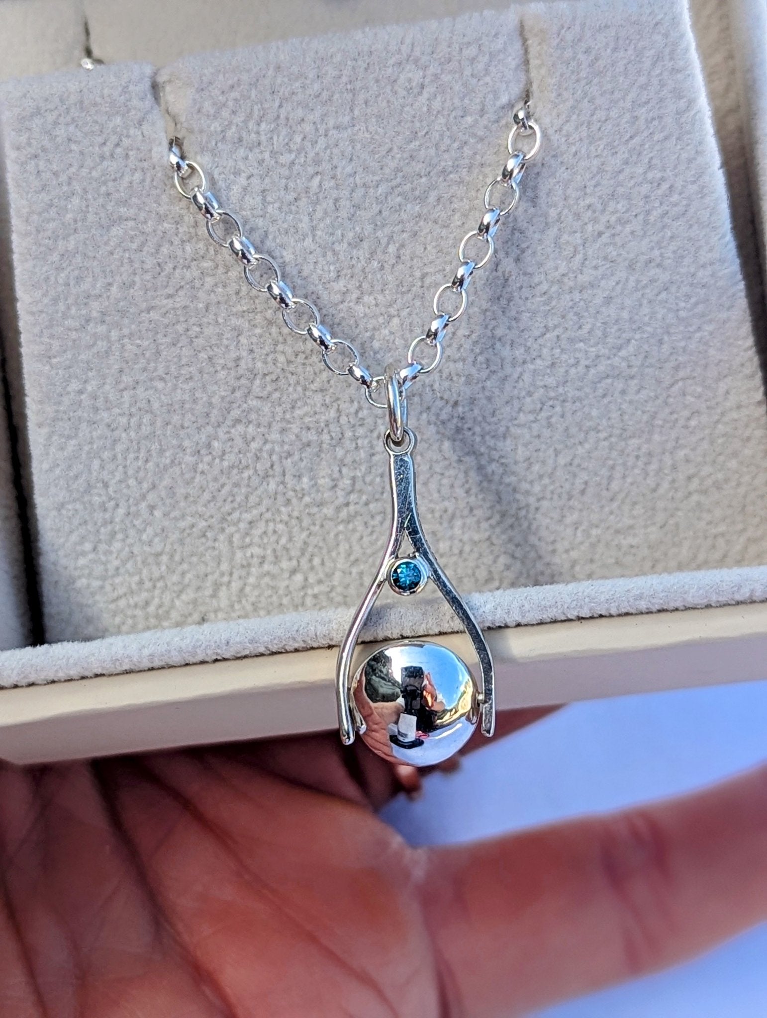 Mini Spinning Necklace in Sterling Silver with London Blue Topaz – Made to OrderNecklacesBooblinka Jewellery