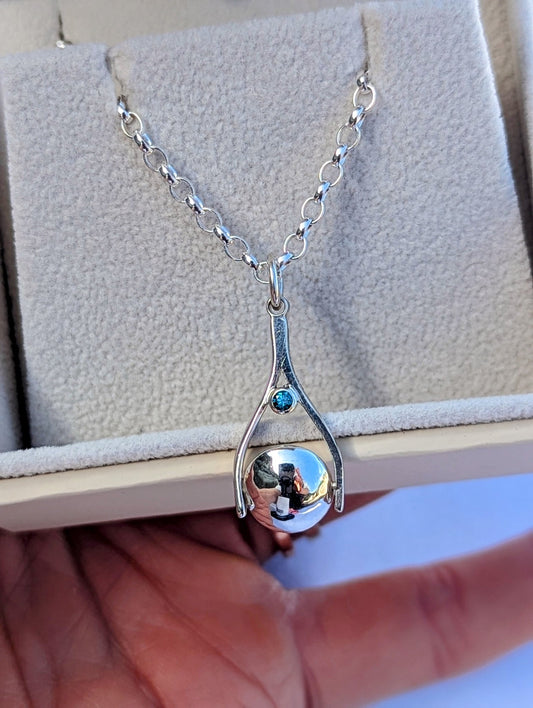 Mini Spinning Necklace in Sterling Silver with London Blue Topaz – Made to OrderNecklacesBooblinka Jewellery