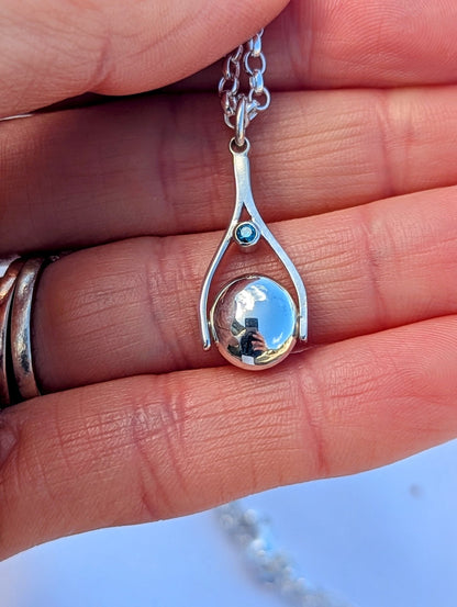 Mini Spinning Necklace in Sterling Silver with London Blue Topaz – Made to OrderNecklacesBooblinka Jewellery
