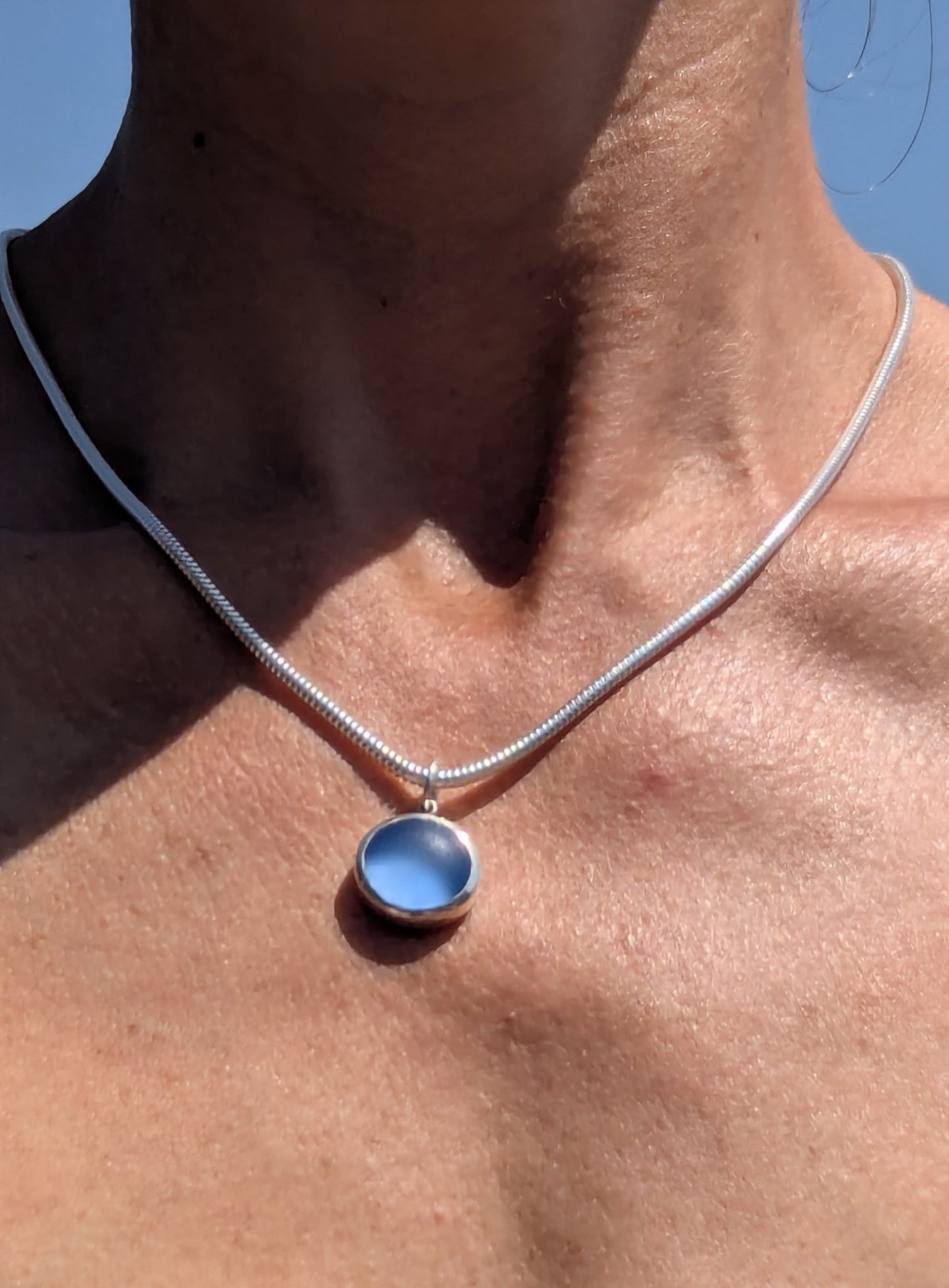 One of a Kind Blue Sea Glass Necklace in Sterling SilverNecklacesBooblinka Jewellery