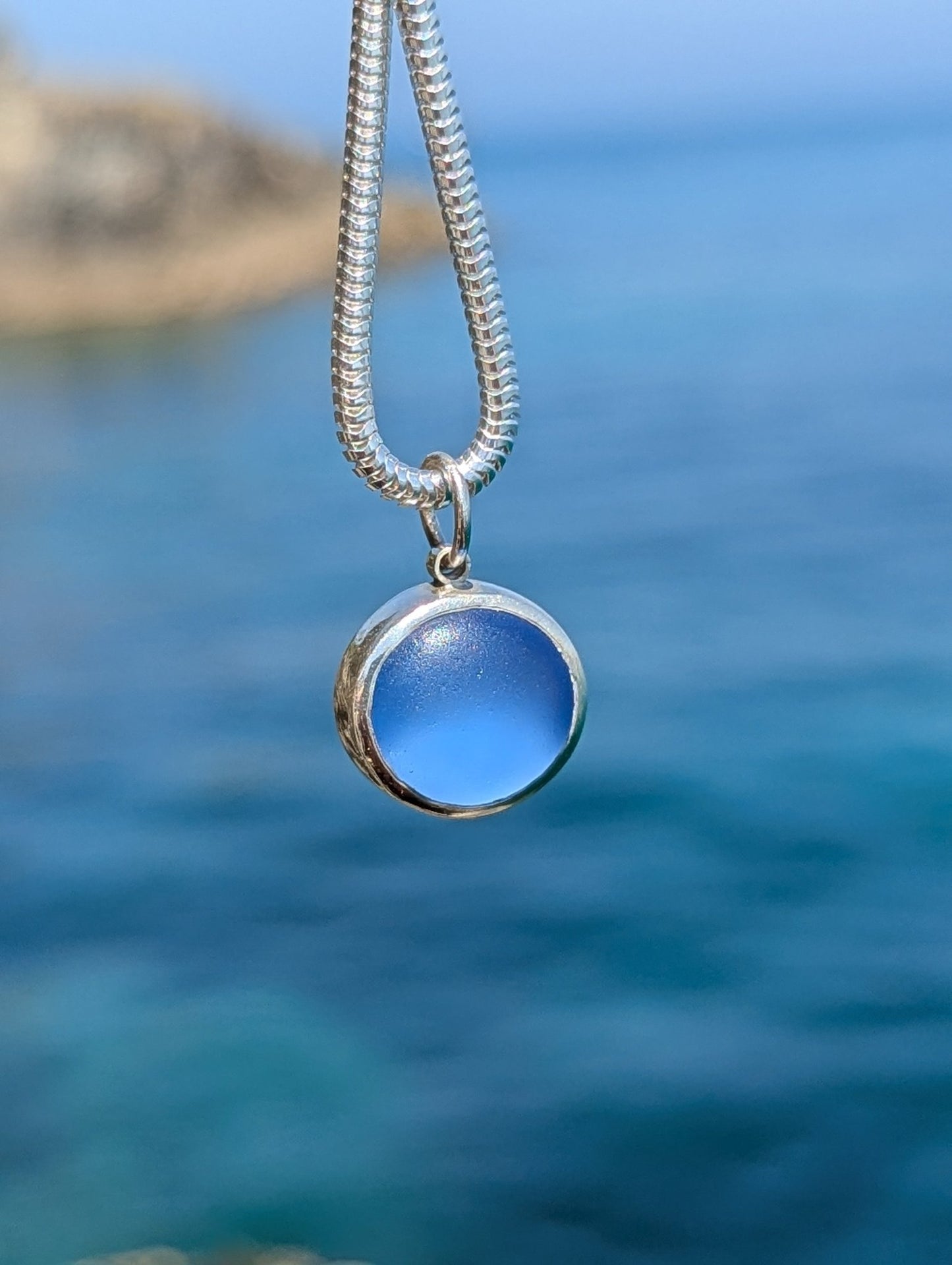 One of a Kind Blue Sea Glass Necklace in Sterling SilverNecklacesBooblinka Jewellery