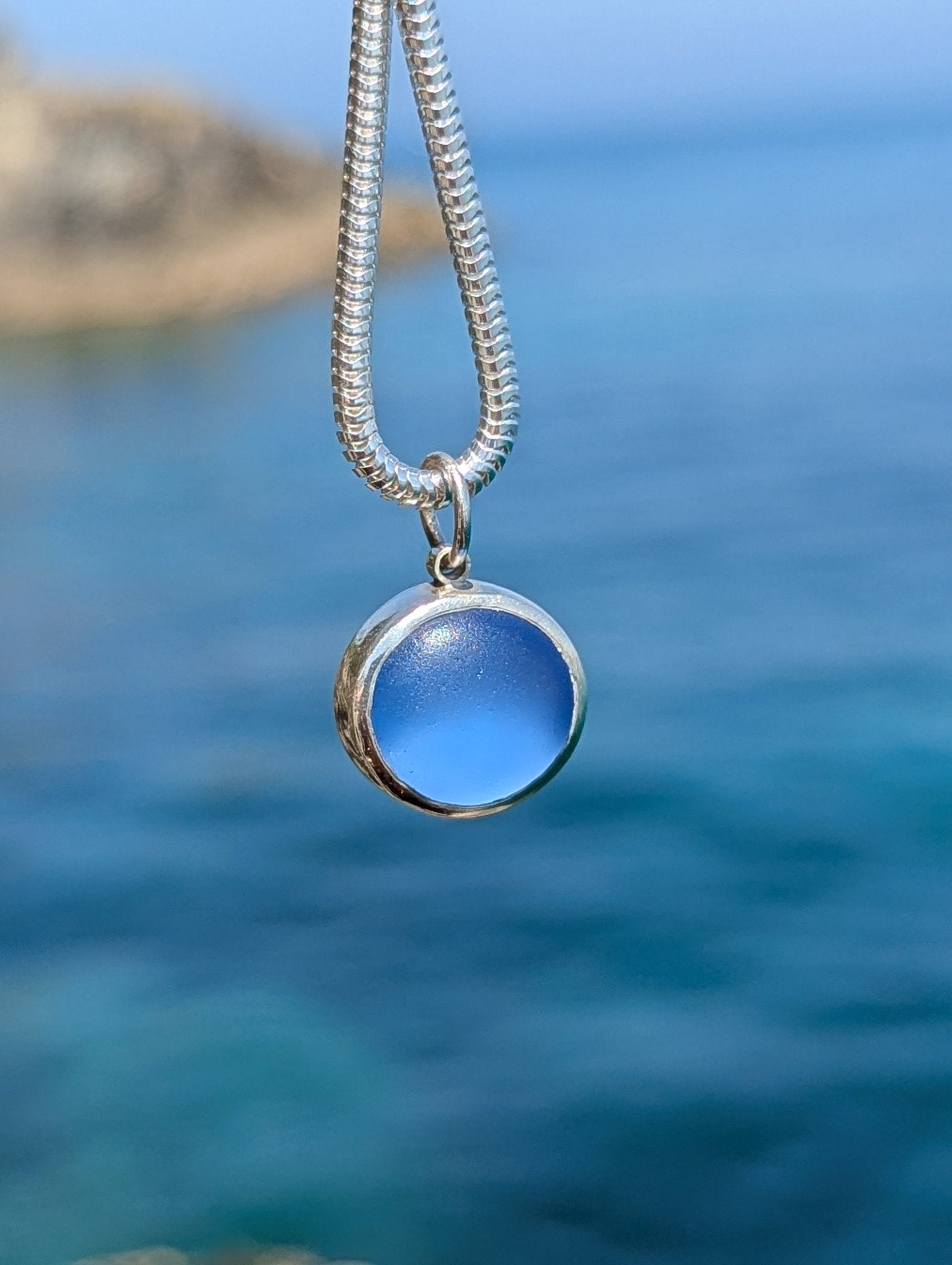 One of a Kind Blue Sea Glass Necklace in Sterling SilverNecklacesBooblinka Jewellery