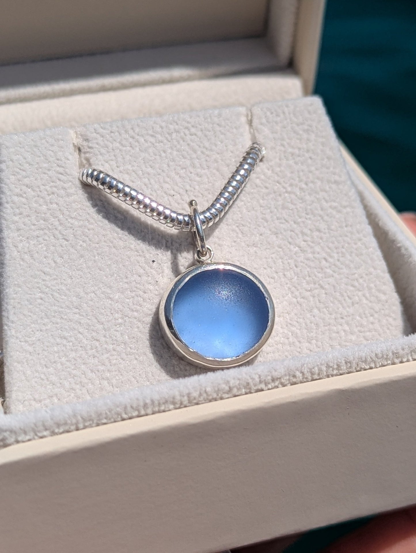 One of a Kind Blue Sea Glass Necklace in Sterling SilverNecklacesBooblinka Jewellery