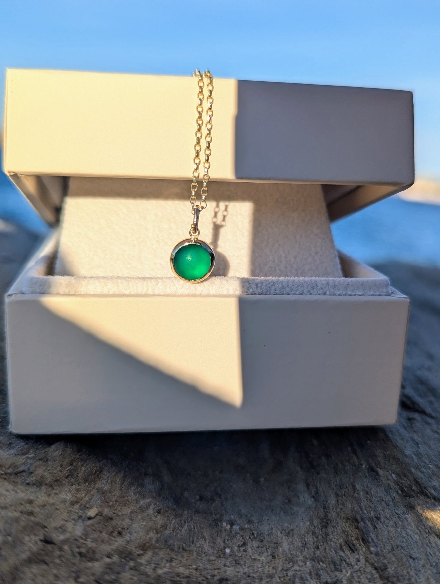 One of a Kind Green Sea Glass Necklace in Solid 9ct GoldNecklacesBooblinka Jewellery