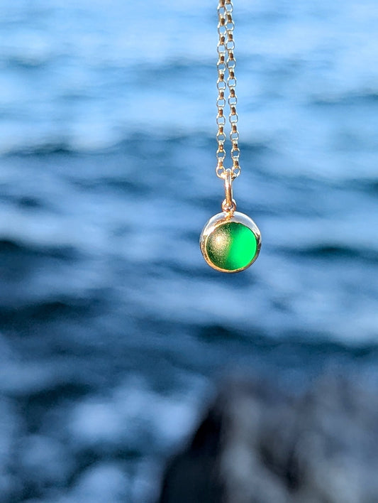 One of a Kind Green Sea Glass Necklace in Solid 9ct GoldNecklacesBooblinka Jewellery
