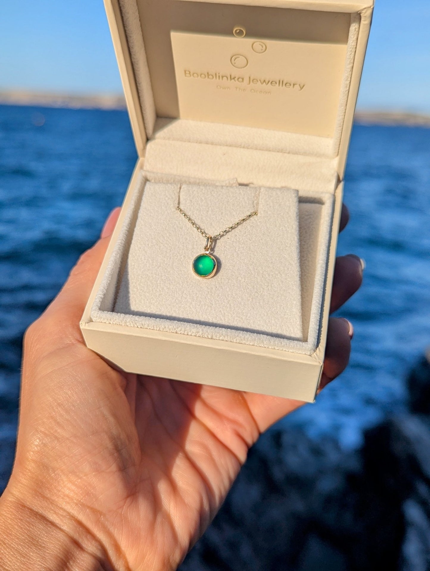 One of a Kind Green Sea Glass Necklace in Solid 9ct GoldNecklacesBooblinka Jewellery