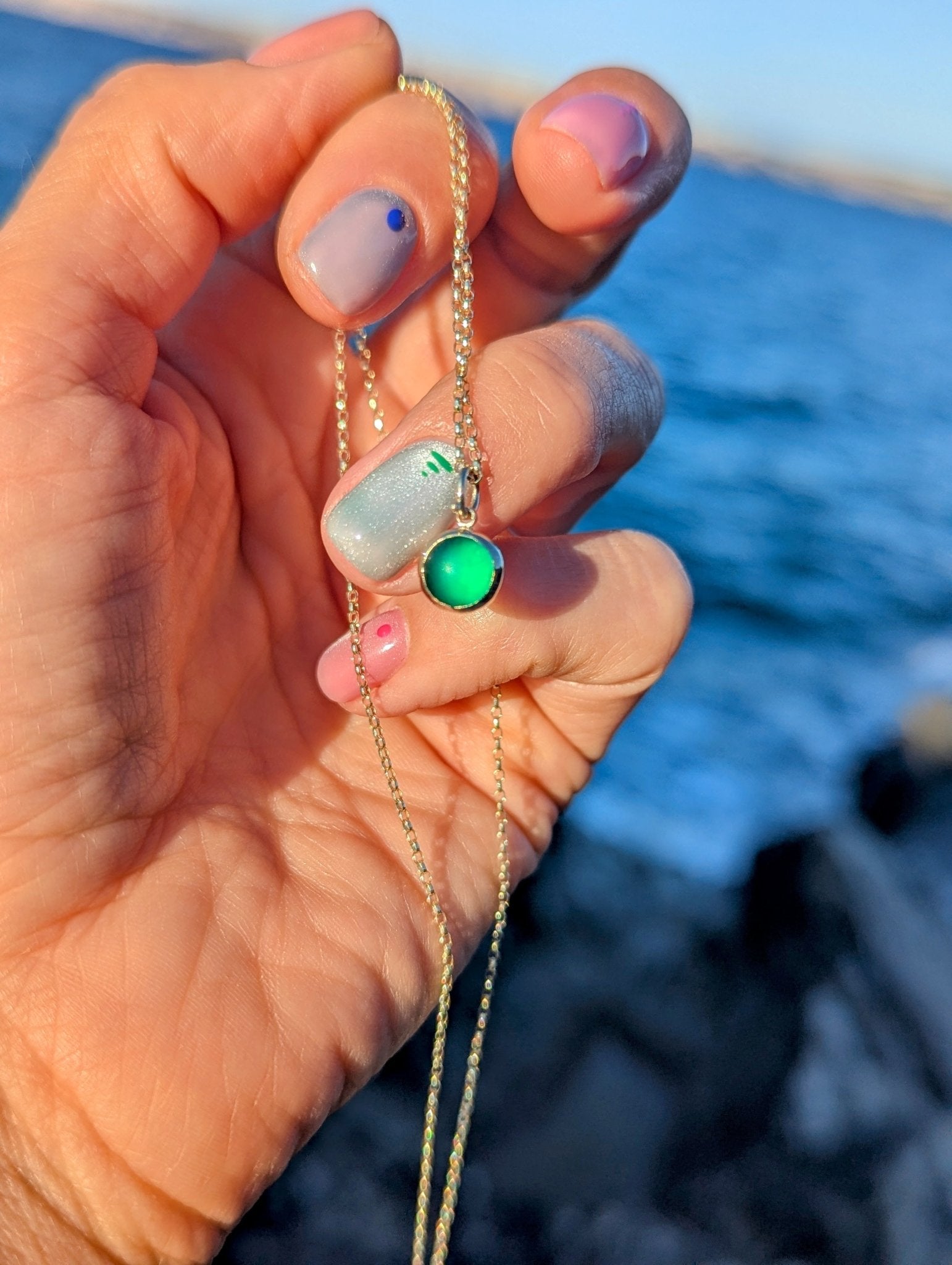 One of a Kind Green Sea Glass Necklace in Solid 9ct GoldNecklacesBooblinka Jewellery