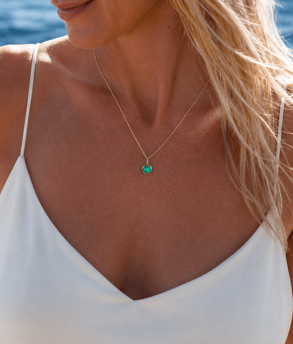 One of a Kind Green Sea Glass Necklace in Solid 9ct GoldNecklacesBooblinka Jewellery
