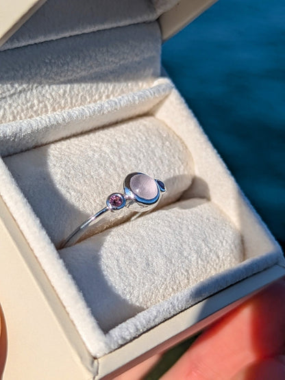 Pink Sea Glass Ring in Silver with Tourmalines – One of a Kind, Handcrafted in Cornwallengagement ringBooblinka Jewellery