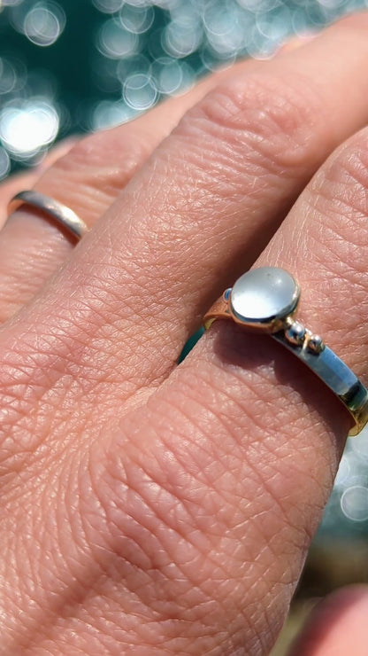 White Sea Glass Ring in Gold and Silver – Handmade in Cornwall