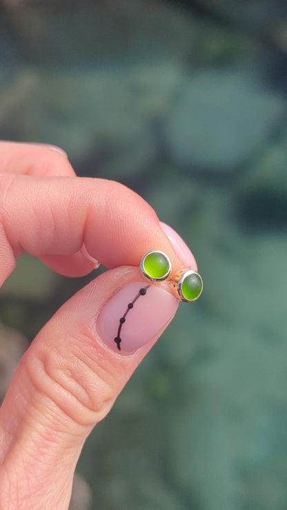 Green Sea Glass Stud Earrings in Solid 9ct Gold – Handmade in Cornwall