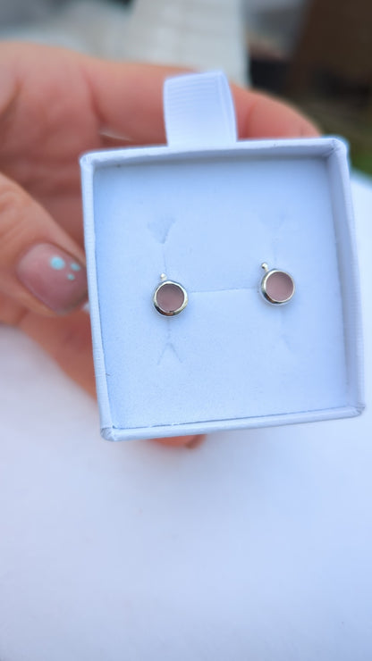 Silver Pink Sea Glass Stud Earrings