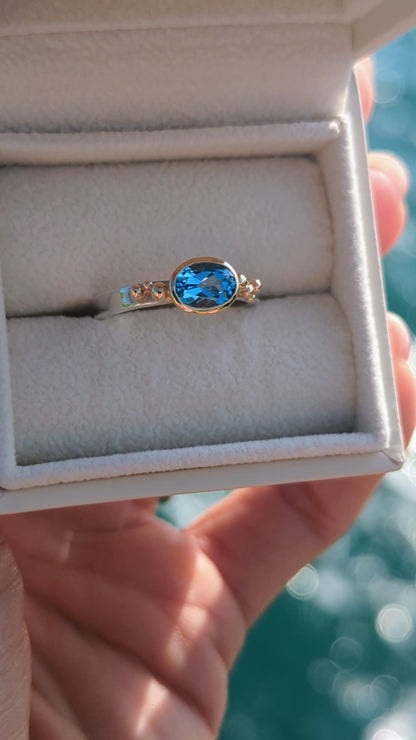 Swiss Blue Topaz Engagement Ring – Gold and Silver – Ocean Collection