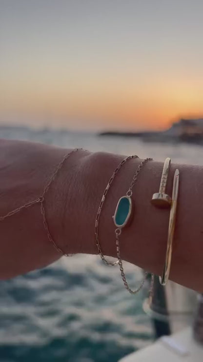 Turquoise Sea Glass Bracelet in Solid 9ct Gold – Handmade in Cornwall