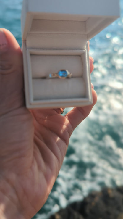 Swiss Blue Topaz Engagement Ring – Gold and Silver – Ocean Collection