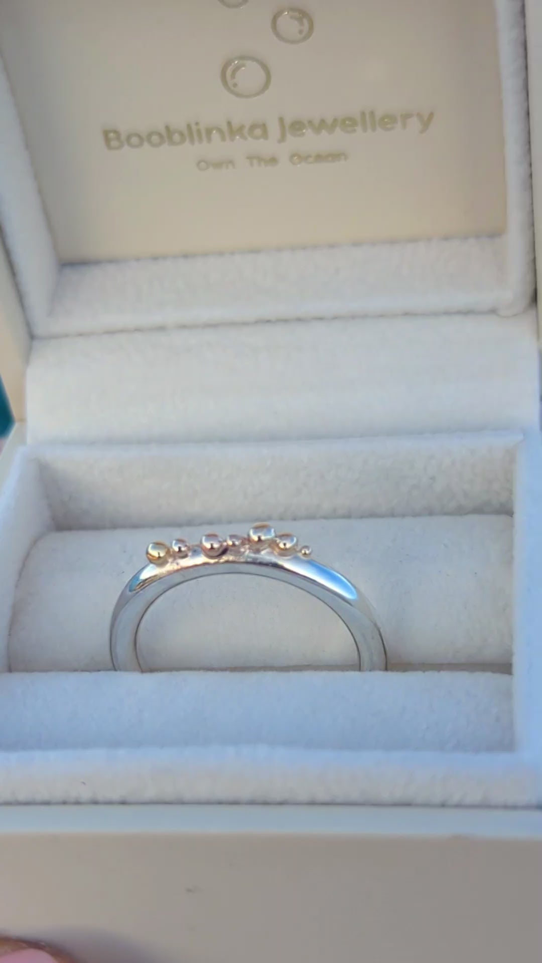 Video of Silver ring with gold granules in a jewellery box made by Booblinka Jewellery