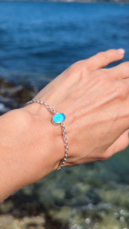 Blue Sea Glass Sterling Silver Bracelet - Allure Collection
