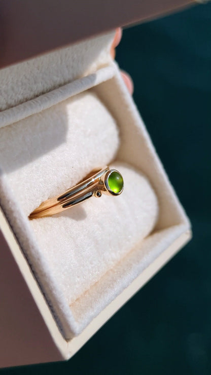 9ct Gold Stacking Rings with Green Sea Glass – Engagement & Wedding Set