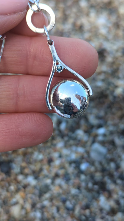 Sterling Silver Spinning Necklace with London Blue Topaz & Opening Ring – Ready to Ship