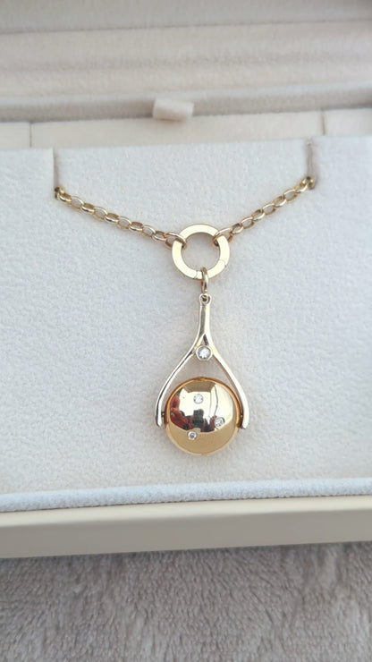 9ct Gold Spinning Necklace with Diamonds & Solid Gold Charm Holder – Handcrafted in Cornwall