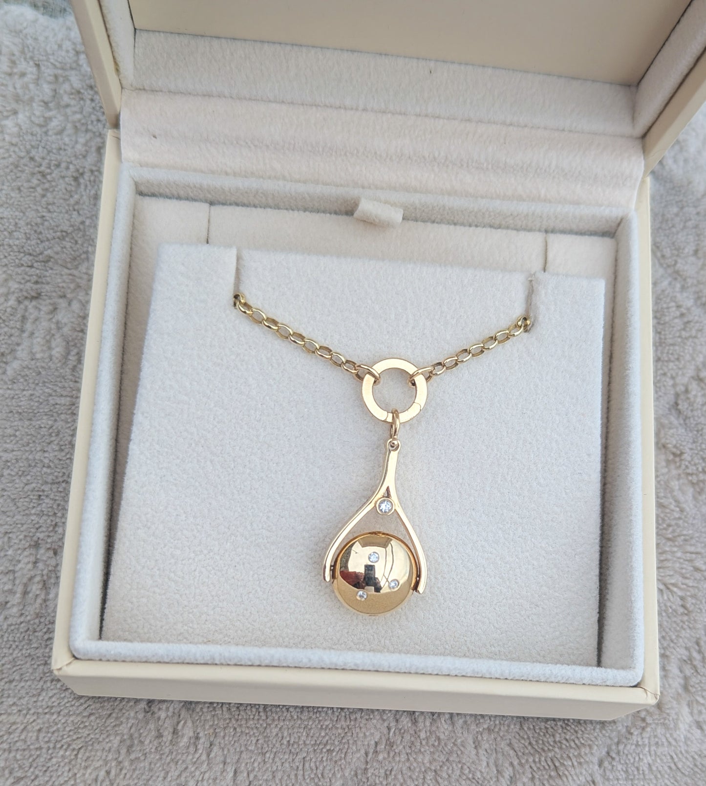 9ct Gold Spinning Necklace with Diamonds & Solid Gold Charm Holder – Handcrafted in Cornwall