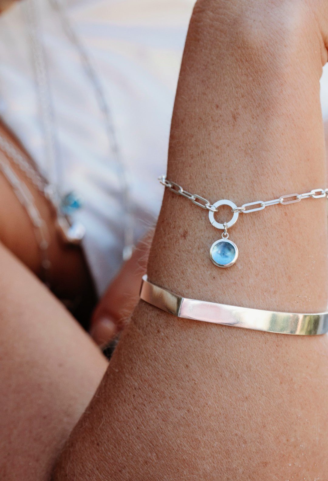 Silver Charm Bracelet with Topaz – Adjustable Paperclip ChainBraceletBooblinka Jewellery
