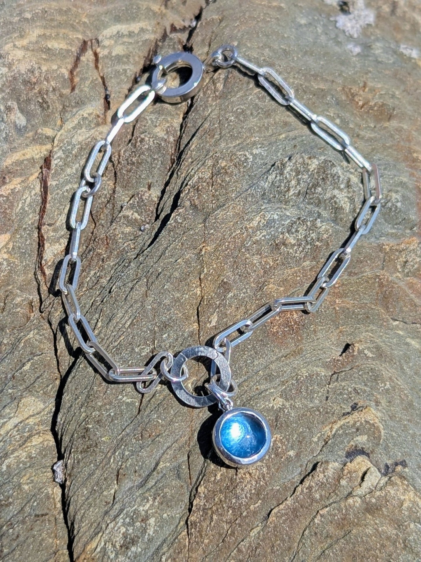 Silver Charm Bracelet with Topaz – Adjustable Paperclip ChainBraceletBooblinka Jewellery