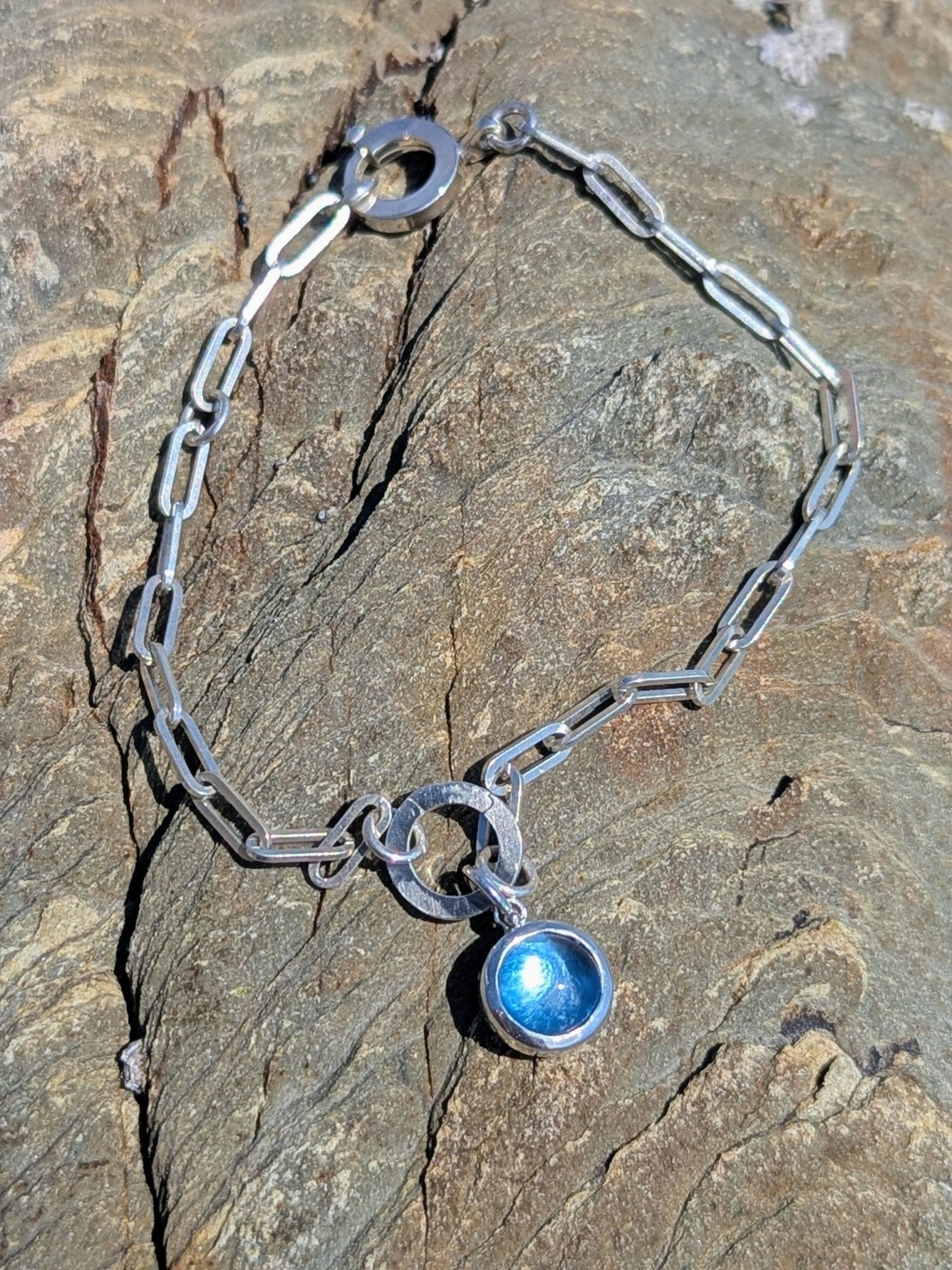 Silver Charm Bracelet with Topaz – Adjustable Paperclip ChainBraceletBooblinka Jewellery
