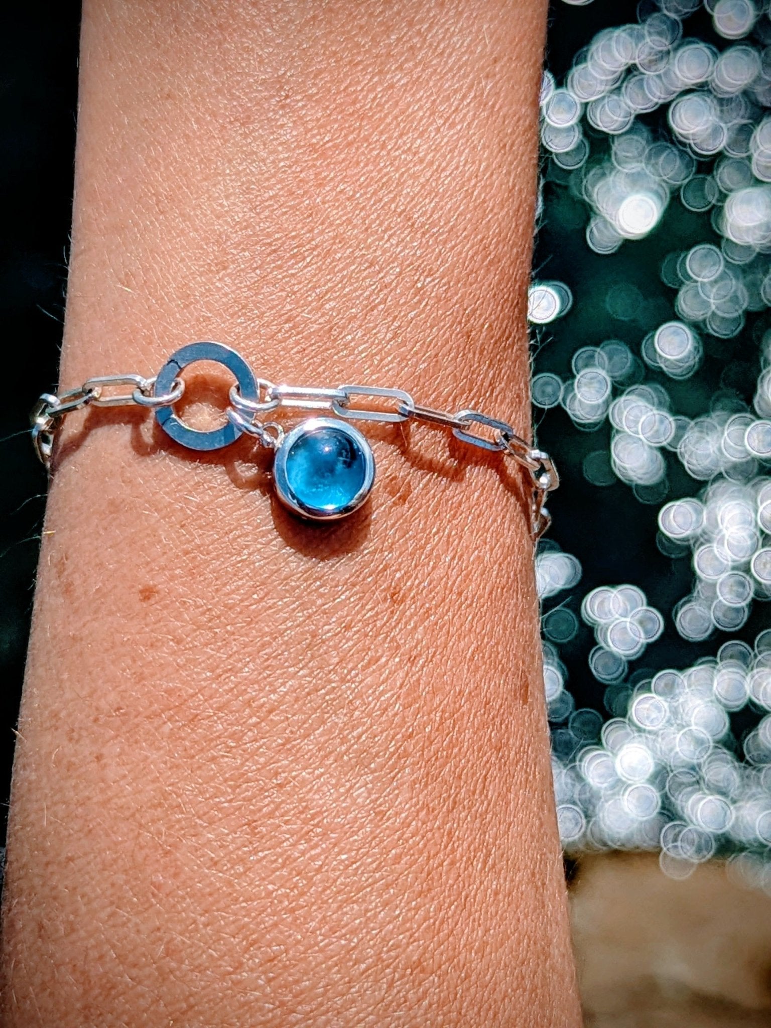 Silver Charm Bracelet with Topaz – Adjustable Paperclip ChainBraceletBooblinka Jewellery