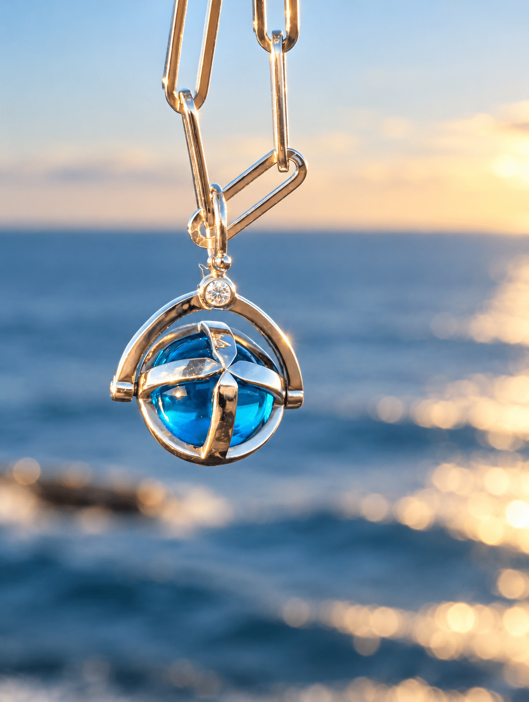Silver Spinning Swiss Blue Topaz Necklace – ORBNecklacesBooblinka Jewellery