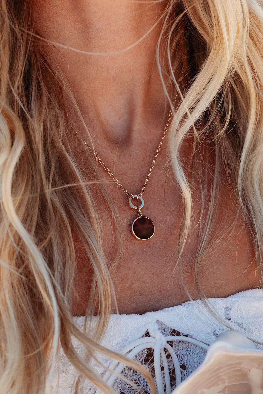 Solid 9ct Gold Brown Sea Glass Necklace with Hinged Connector - Handmade in CornwallNecklacesBooblinka Jewellery