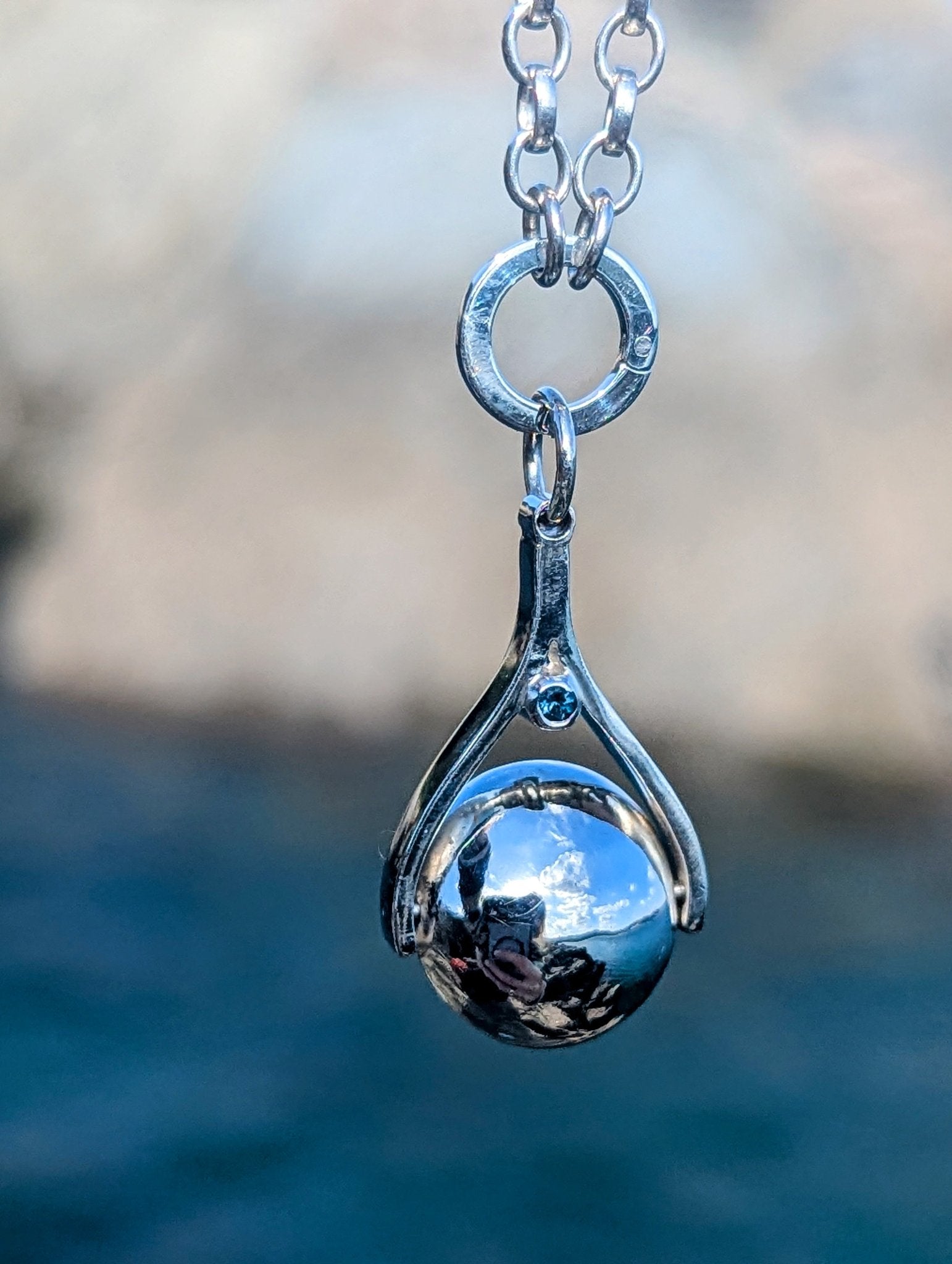 Spinning Minstrel Necklace – Sterling Silver & London Blue Topaz with Enhancer – Ocean - Inspired JewelleryNecklacesBooblinka Jewellery