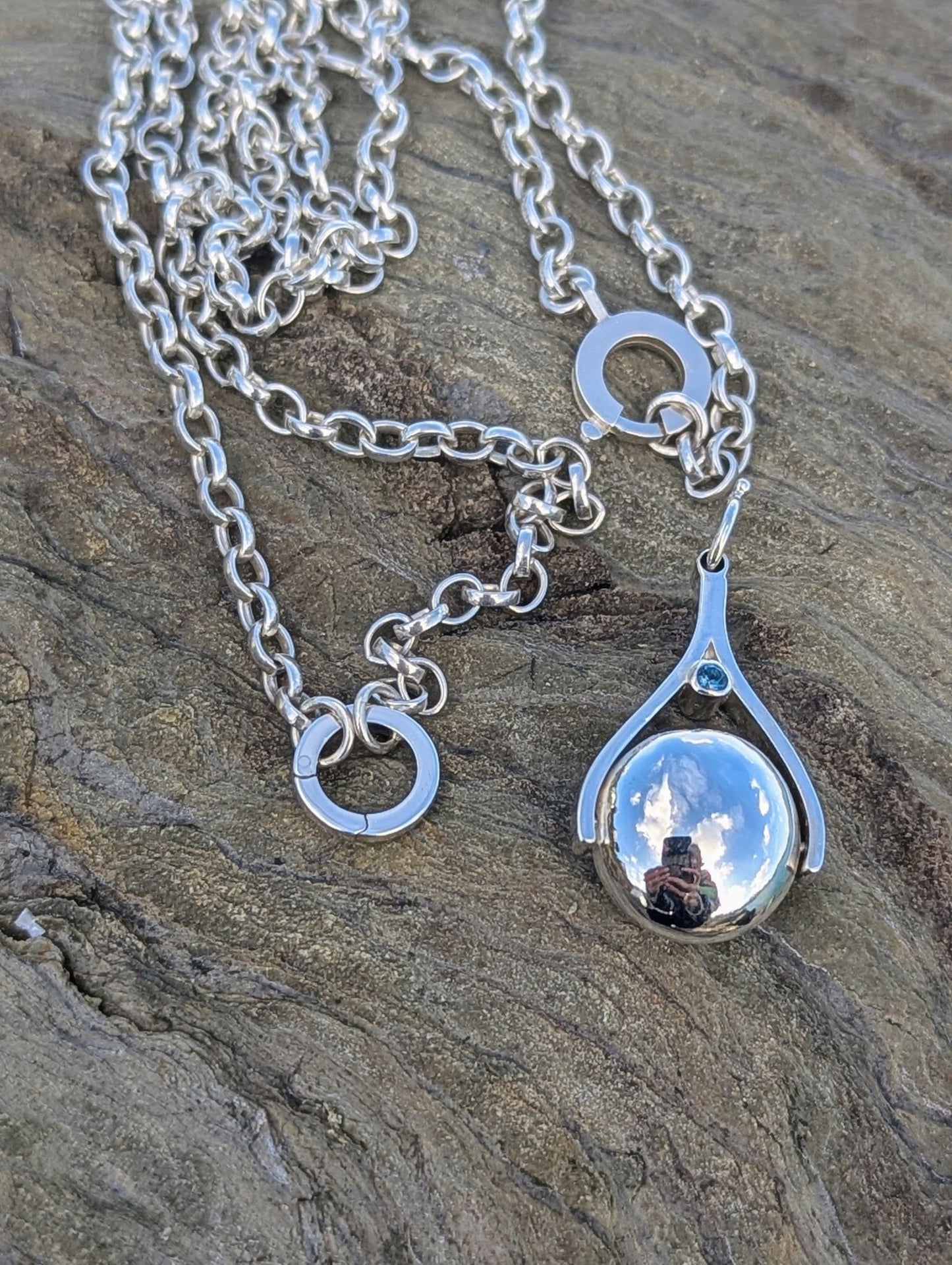 Spinning Minstrel Necklace – Sterling Silver & London Blue Topaz with Enhancer – Ocean - Inspired JewelleryNecklacesBooblinka Jewellery