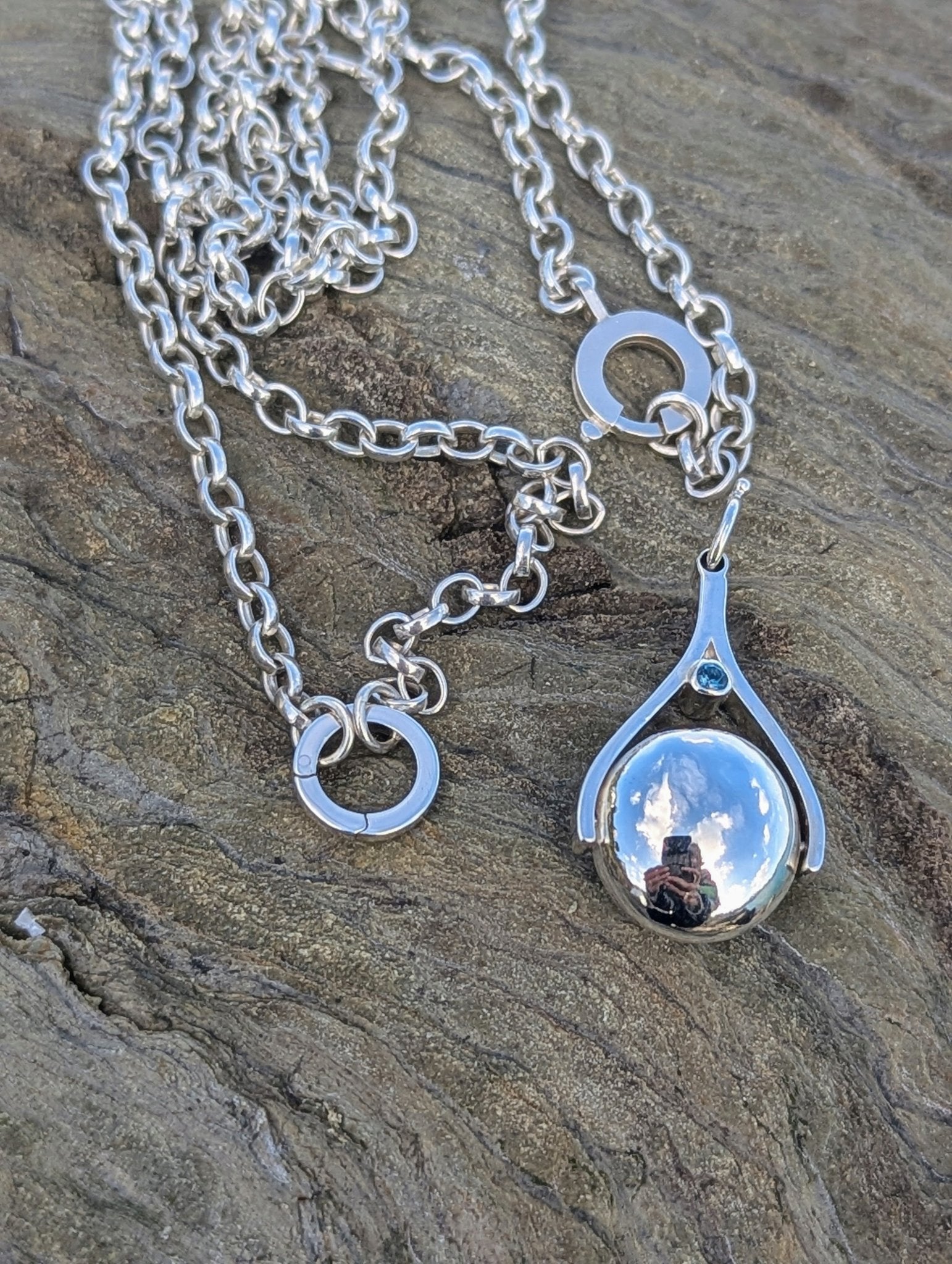 Spinning Minstrel Necklace – Sterling Silver & London Blue Topaz with Enhancer – Ocean - Inspired JewelleryNecklacesBooblinka Jewellery