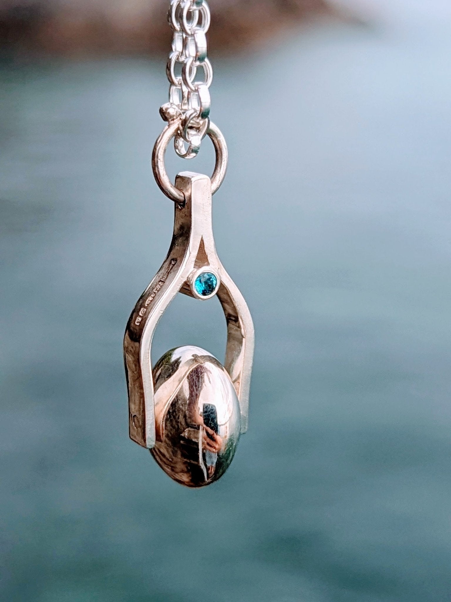Spinning Moon Necklace in Sterling Silver with Blue Topaz – As Seen on ITV’s Playing NiceNecklacesBooblinka Jewellery