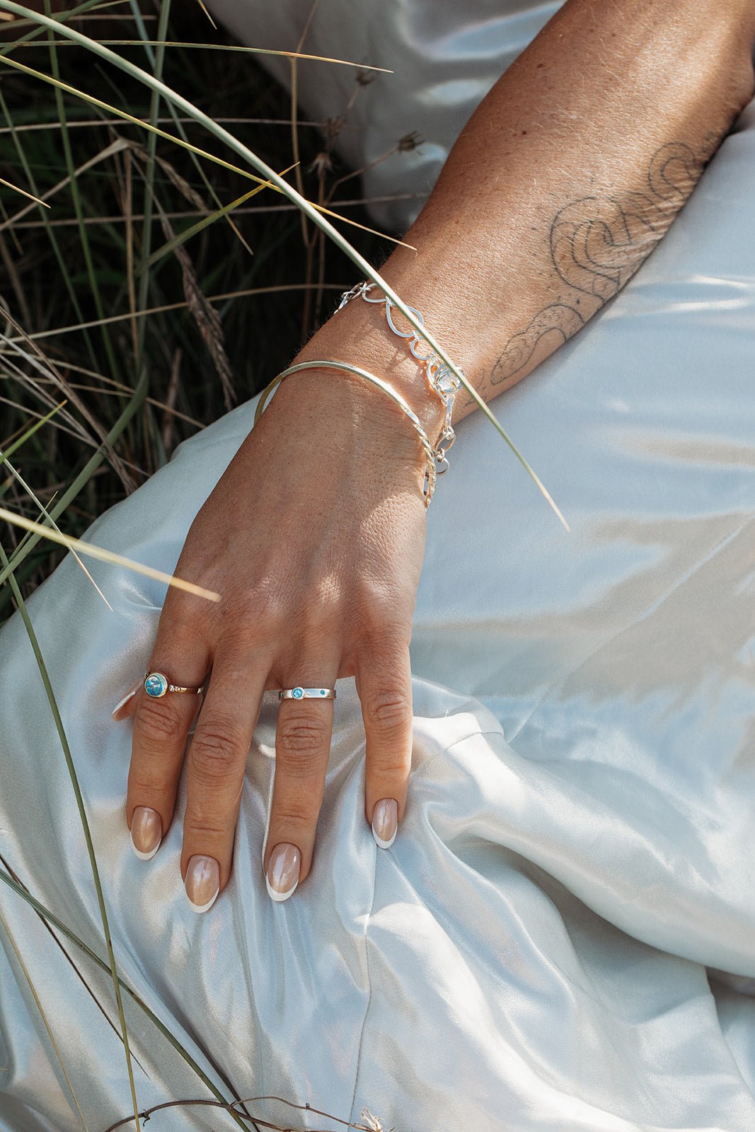 Sterling Silver Ring with Blue Topaz and Cubic Zirconia Set into the BandRingsBooblinka Jewellery