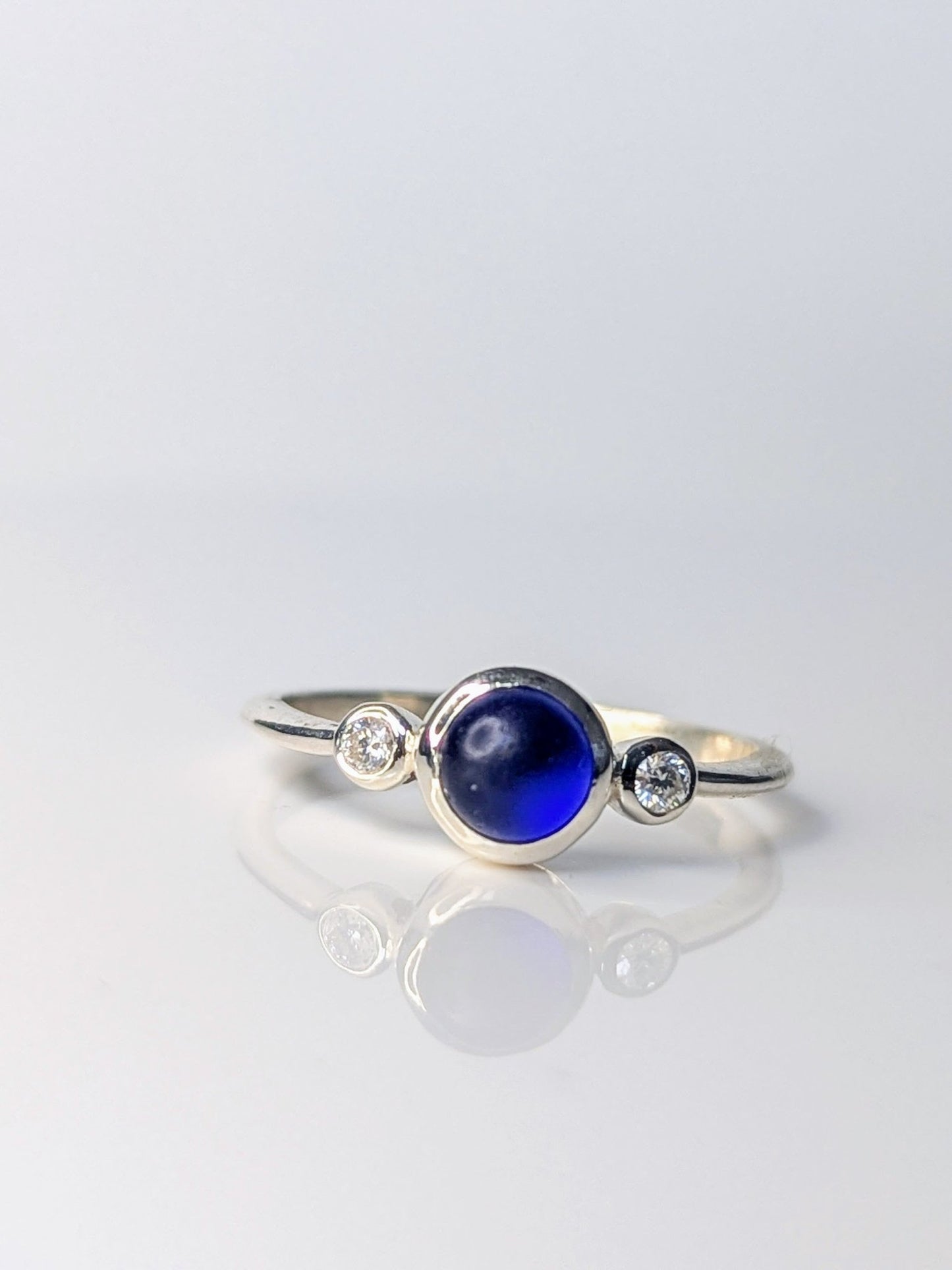 Sterling Silver  Engagement Ring with Cobalt Sea Glass & Moissanites i – Handmade in Cornwall by Booblinka Jewellery