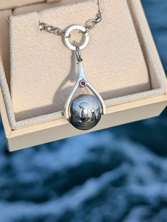 Sterling Silver Spinning Necklace with Cat & Dog - Ruby & Pink TourmalineSpinning NecklacesBooblinka Jewellery