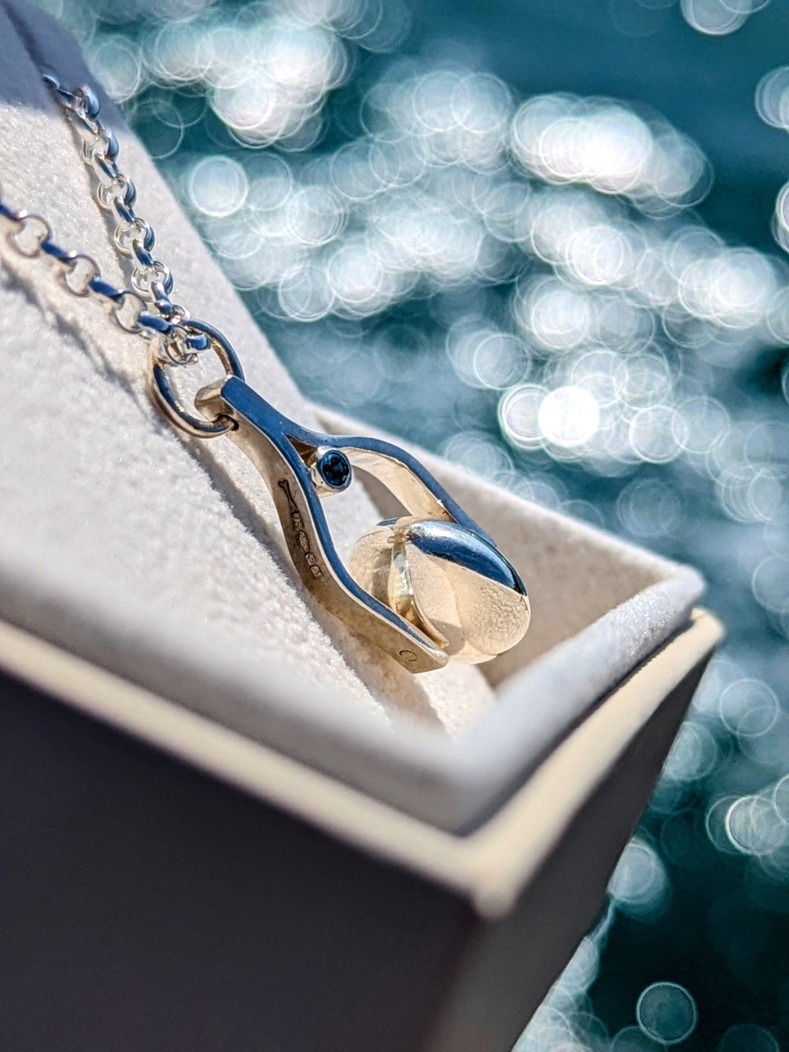 Sterling Silver Spinning Necklace with London Blue Topaz – Ready to ShipSpinning NecklacesBooblinka Jewellery