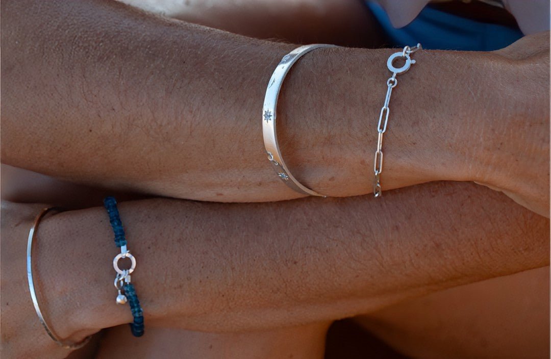 Sterling Silver Star Set Bangle with Cubic ZirconiaBraceletBooblinka Jewellery