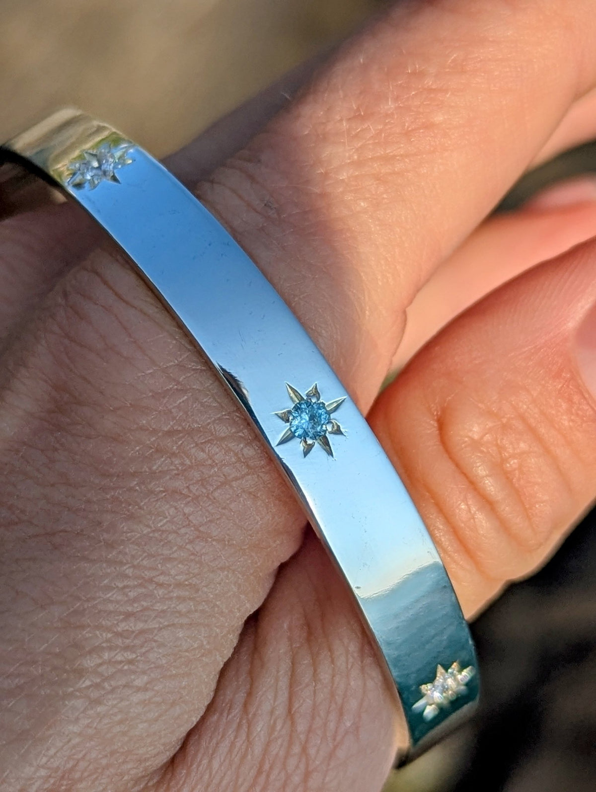 Sterling Silver Star Set Bangle with Cubic ZirconiaBraceletBooblinka Jewellery