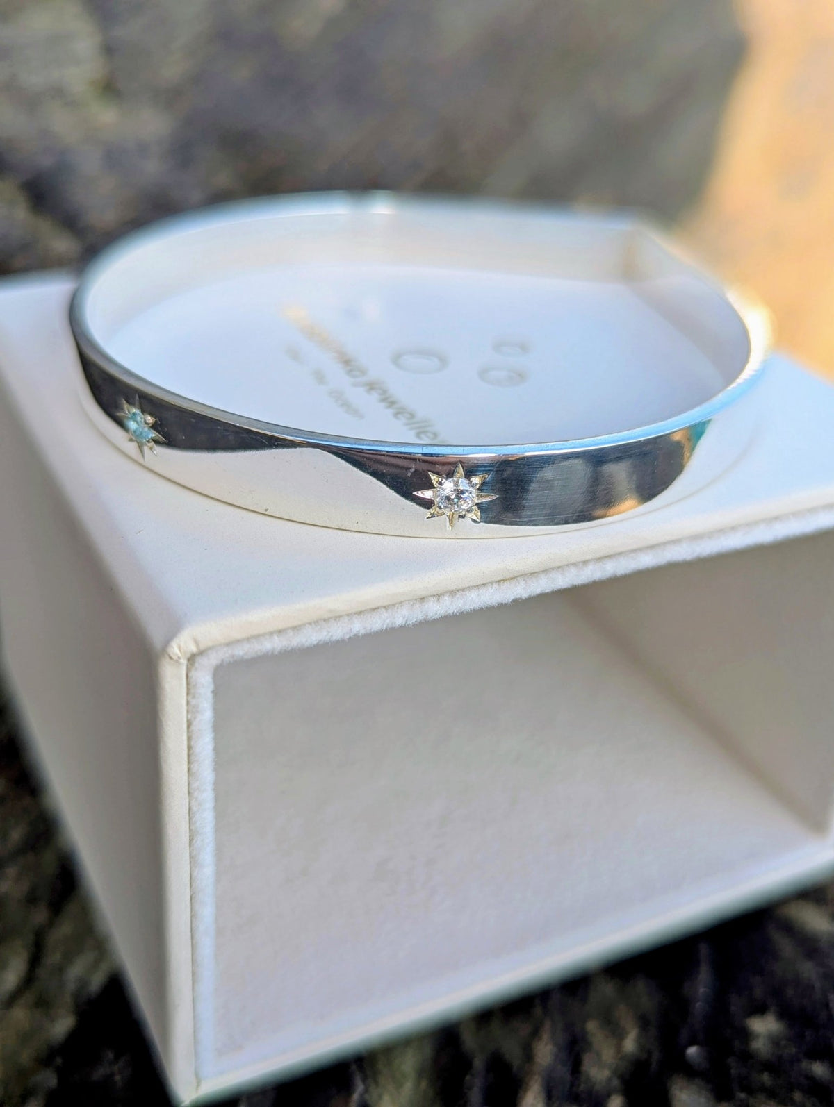 Sterling Silver Star Set Bangle with Cubic ZirconiaBraceletBooblinka Jewellery