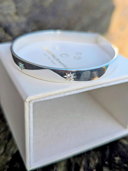 Sterling Silver Star Set Bangle with Cubic ZirconiaBraceletBooblinka Jewellery