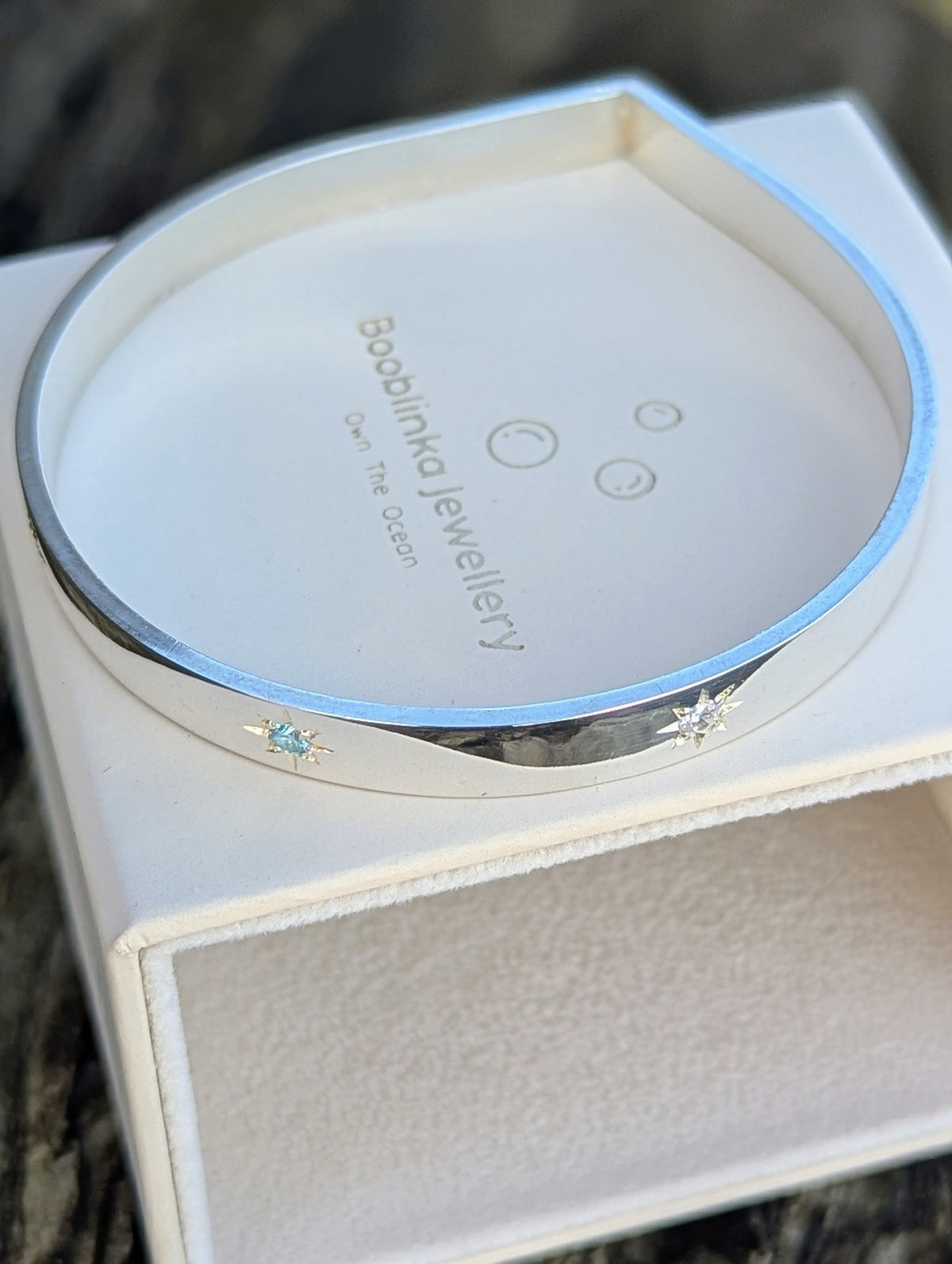 Sterling Silver Star Set Bangle with Cubic ZirconiaBraceletBooblinka Jewellery