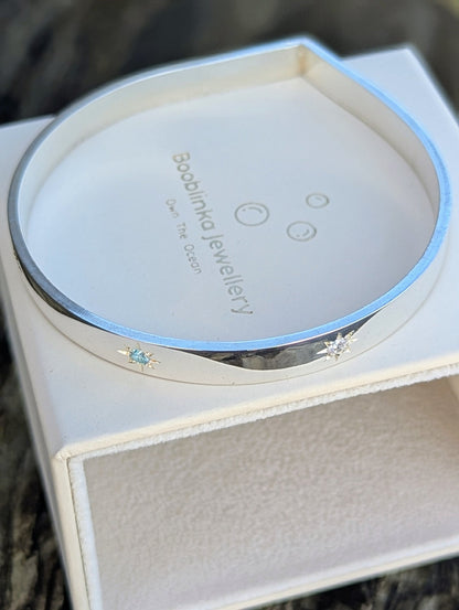 Sterling Silver Star Set Bangle with Cubic ZirconiaBraceletBooblinka Jewellery