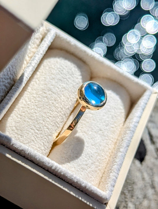 Swiss Blue Topaz Cabochon & Diamond Gold RingRingsBooblinka Jewellery