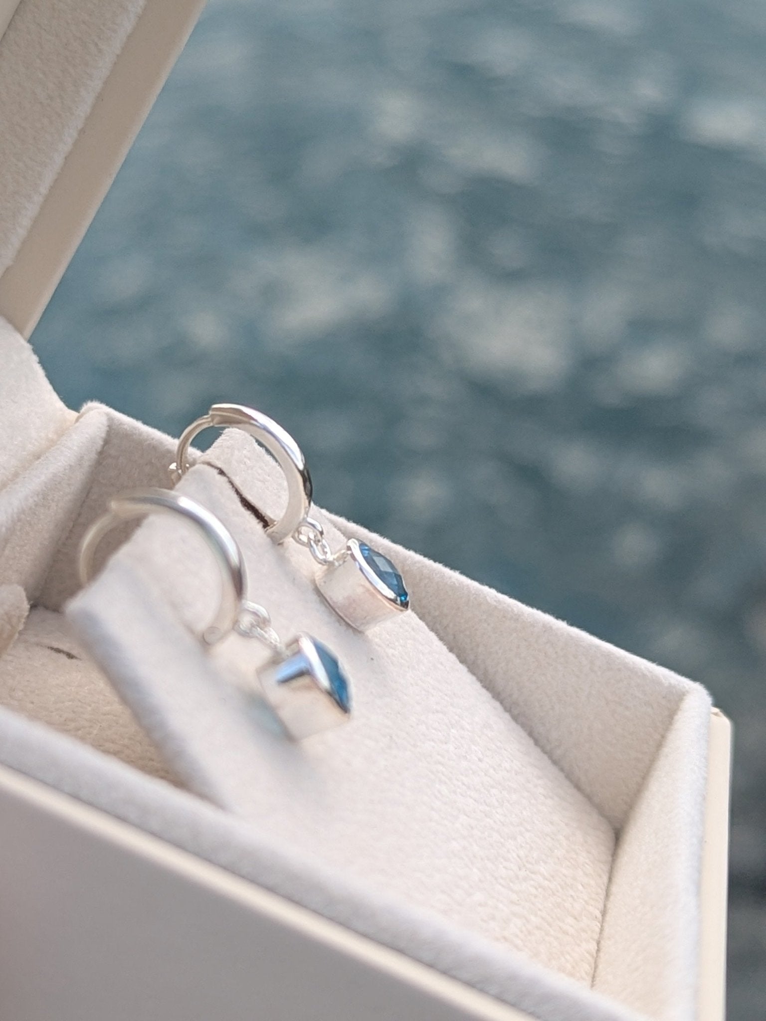 Swiss Blue Topaz Huggie Earrings in Sterling Silver – Ocean collectionEarringsBooblinka Jewellery