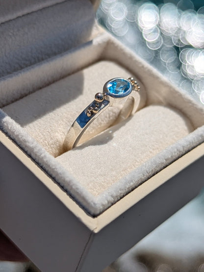 Swiss Blue Topaz Ring with Gold Granules – Handmade in Cornwall, Ocean CollectionRingsBooblinka Jewellery