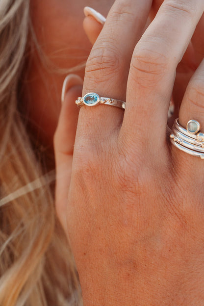Swiss Blue Topaz Ring with Gold Granules – Handmade in Cornwall, Ocean CollectionRingsBooblinka Jewellery