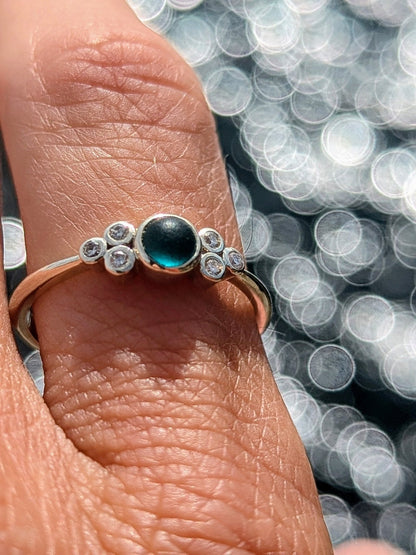 Teal Sea Glass & Diamond Engagement Ring in 9ct White GoldRingsBooblinka Jewellery